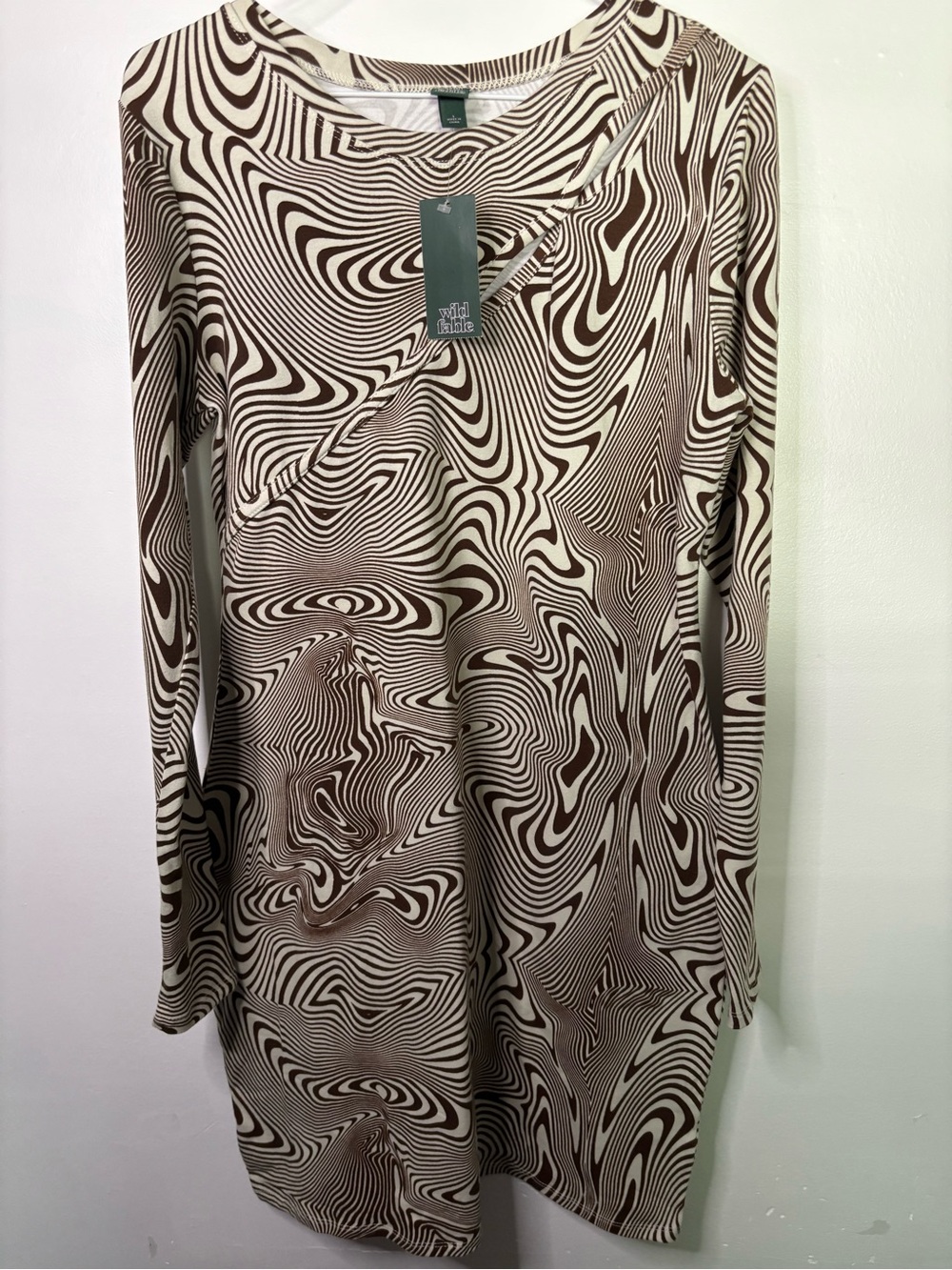 Wild Fable Women's Long Sleeve Psychedelic Swirl Dress Brown Cream